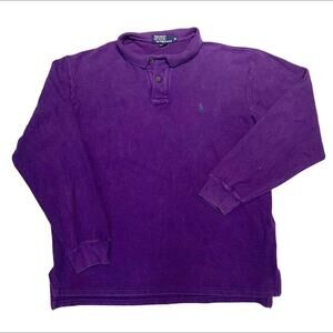 Polo Ralph Lauren 90s Vintage Purple Collared Sweatshirt Pullover Pony Logo XL
